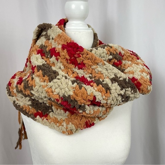 Chenille Earth Tone Fall Chunky Knit Tassel Scarf - Picture 3 of 4